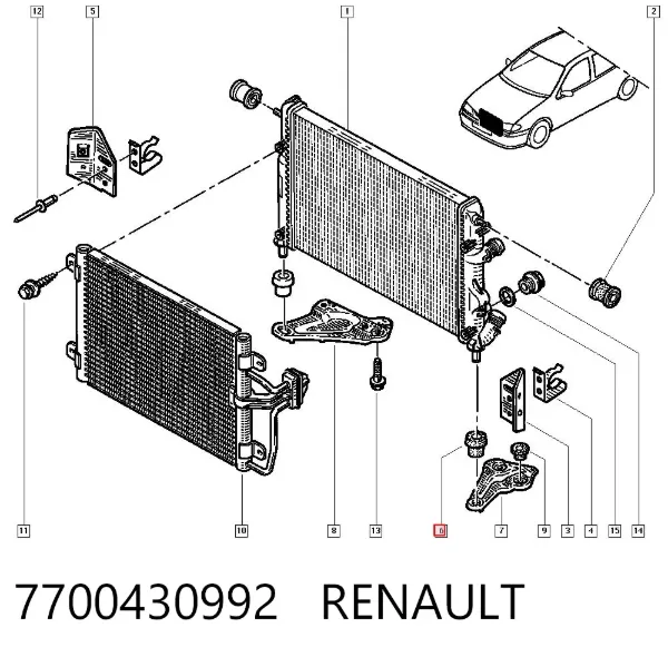 Cojín inferior del radiador del aire acondicionado 7700430992 Renault (RVI)