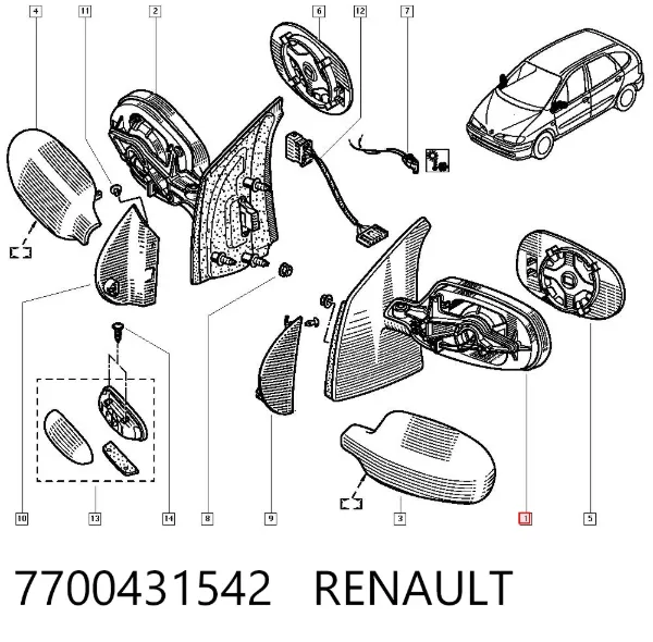 Espejo de retrovisor izquierdo 7700431542 Renault (RVI)