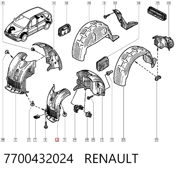 Guardalodos delantero izquierdo 7700432024 Renault (RVI)