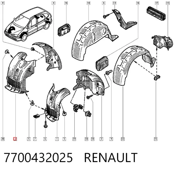 Guardalodos interior delantero derecho 7700432025 Renault (RVI)