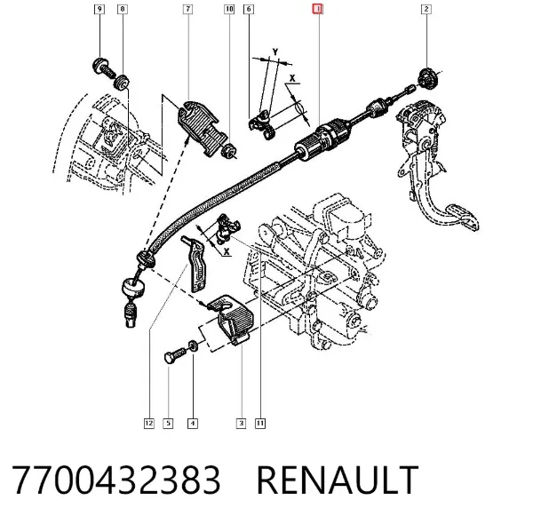 Cable de embrague 7700432383 Renault (RVI)