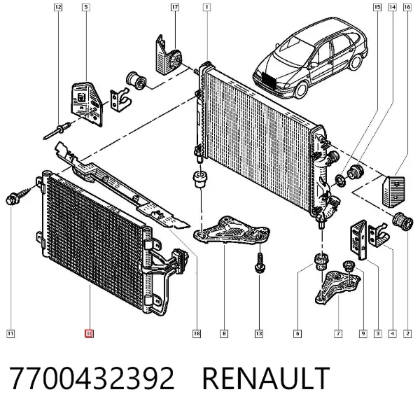 Condensador aire acondicionado 7700432392 Renault (RVI)
