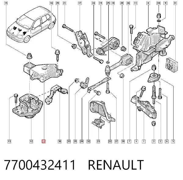 Soporte del rodamiento intermedio del semieje delantero 7700432411 Renault (RVI)