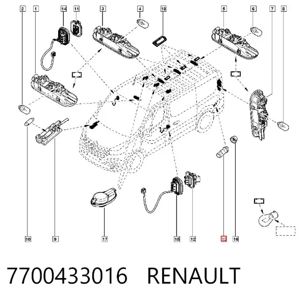 Sensor, interruptor, contacto de puerta  7700433016 Renault (RVI)
