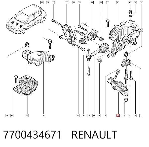 Soporte del soporte izquierdo del motor 7700434671 Renault (RVI)