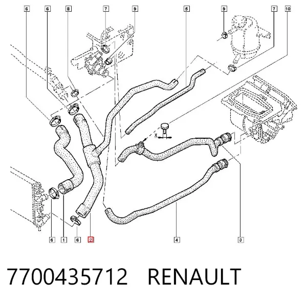 Manguera inferior del radiador 7700435712 Renault (RVI)