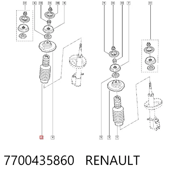 Tope de amortiguador delantero con guardapolvo 7700435860 Renault (RVI)