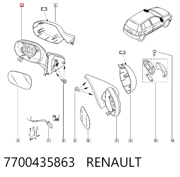 Espejo de retrovisor izquierdo 7700435863 Renault (RVI)