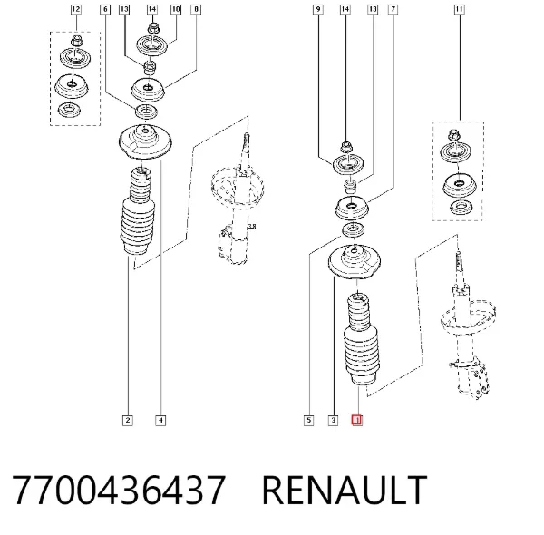 Tope de amortiguador delantero con guardapolvo 7700436437 Renault (RVI)