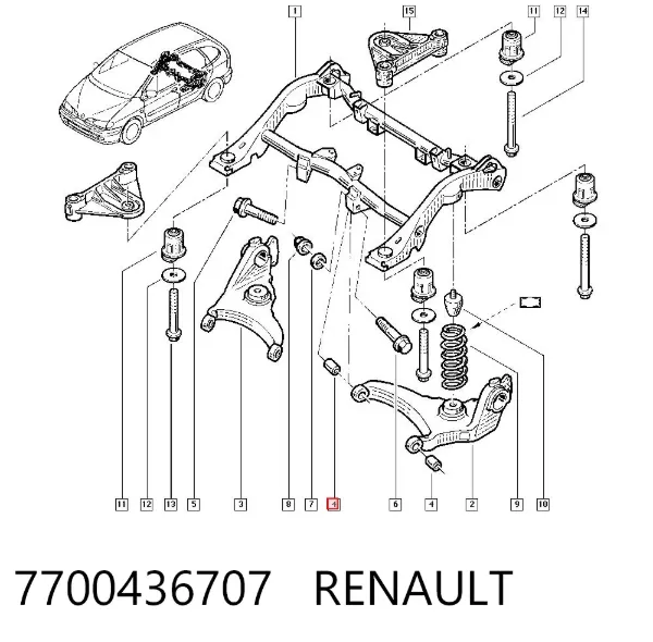 Buje del brazo inferior trasero 7700436707 Renault (RVI)