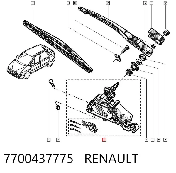 Motor limpiaparabrisas, trasera 7700437775 Renault (RVI)
