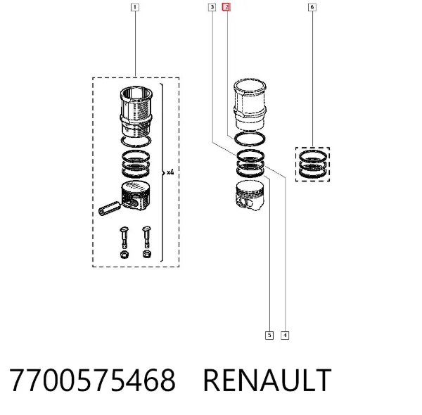 Junta anular, camisa cilindro 7700575468 Renault (RVI)