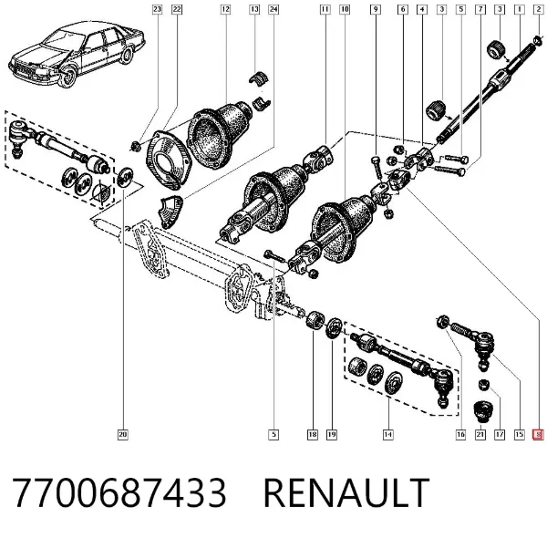 Cruceta de la columna de dirección 7700687433 Renault (RVI)