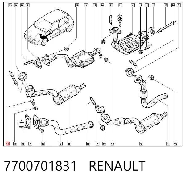 Muelle del perno de fijación del colector 7700701831 Renault (RVI)