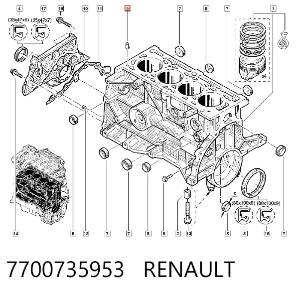 Buje del conducto de aceite del bloque de cilindros 7700735953 Renault (RVI)