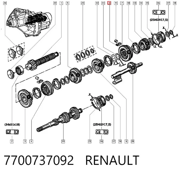 Resorte del sincronizador de la caja de cambios 7700737092 Renault (RVI)