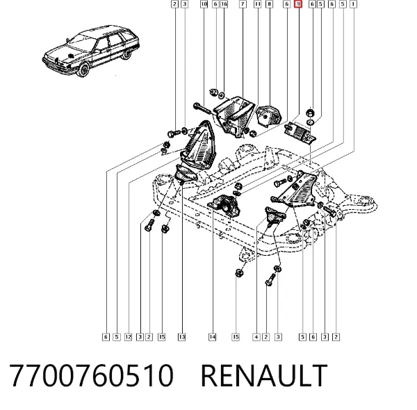 Soporte de motor trasero 7700760510 Renault (RVI)