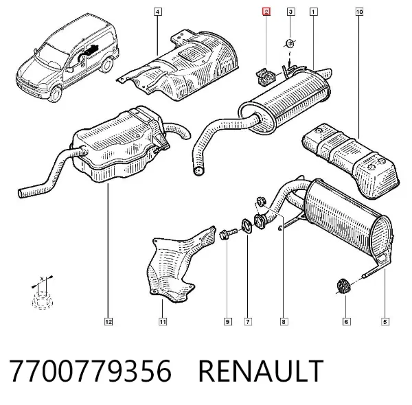 Soporte escape 7700779356 Renault (RVI)