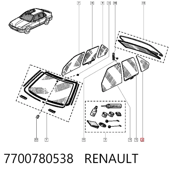 Cristal de la ventanilla fija de la puerta trasera izquierda 7700780538 Renault (RVI)