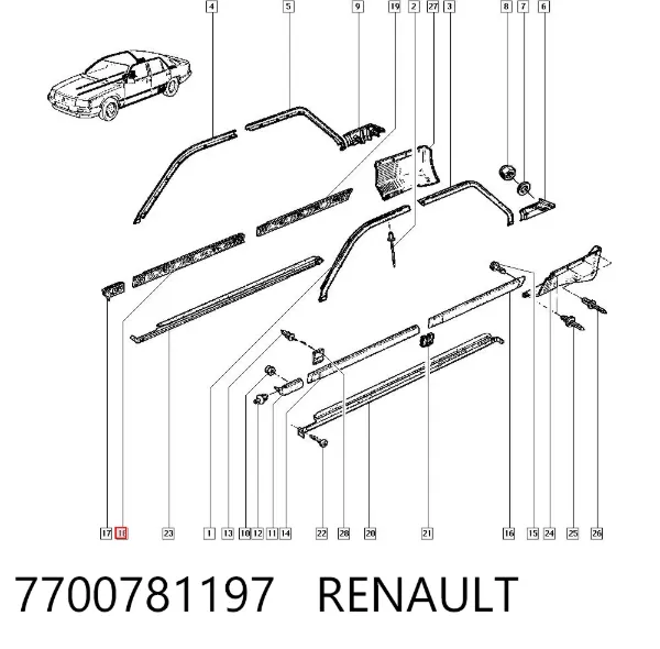 Moldura de puerta delantera derecha 7700781197 Renault (RVI)