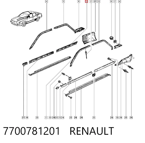 Moldura de puerta trasera derecha 7700781201 Renault (RVI)