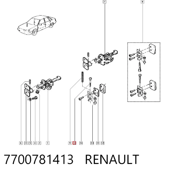 Pasador de bisagra de puerta 7700781413 Renault (RVI)