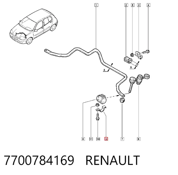 Abrazadera de la bieleta estabilizadora delantera 7700784169 Renault (RVI)