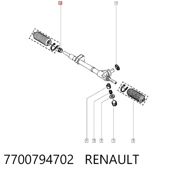 Casquillo del eje de la cremallera de dirección 7700794702 Renault (RVI)