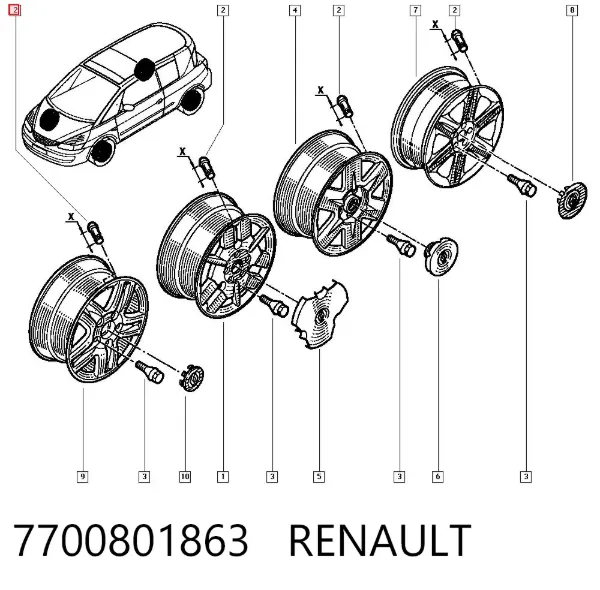 Válvula de rueda 7700801863 Renault (RVI)