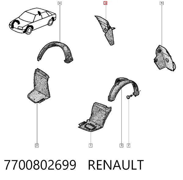 Guardalodo interior derecho, aleta trasera 7700802699 Renault (RVI)