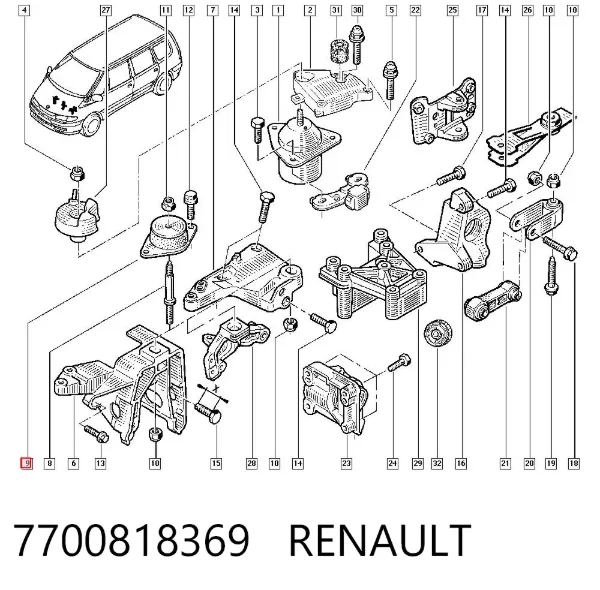Soporte de motor delantero 7700818369 Renault (RVI)