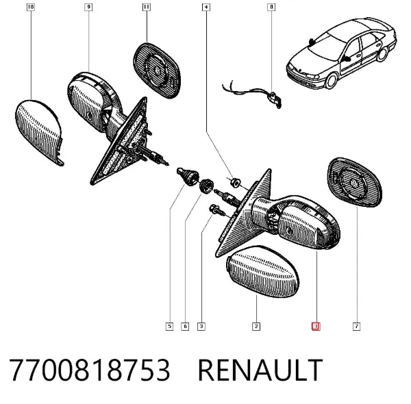Espejo de retrovisor izquierdo 7700818753 Renault (RVI)