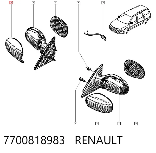 Cubierta De Espejo Retrovisor Derecho 7700818983 Renault (RVI)
