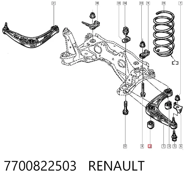Silentblock del brazo de suspensión 7700822503 Renault (RVI)