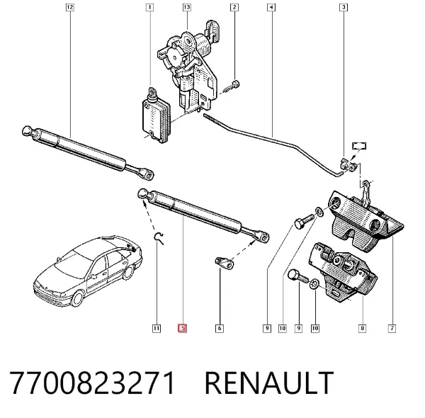 Amortiguador maletero 7700823271 Renault (RVI)