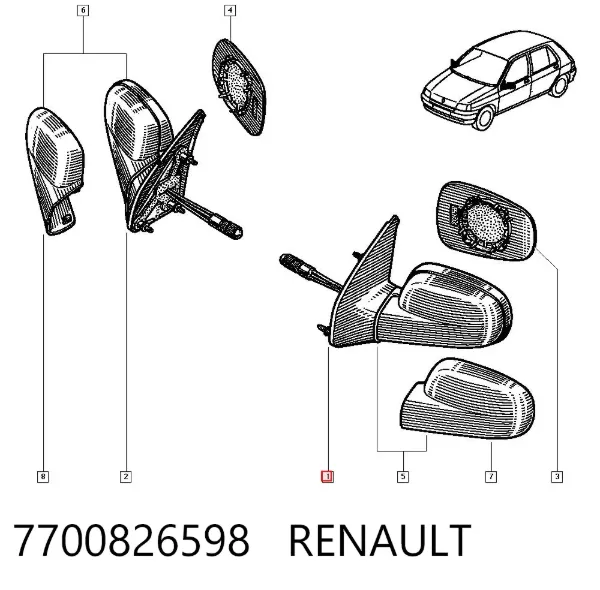 Espejo de retrovisor izquierdo 7700826598 Renault (RVI)