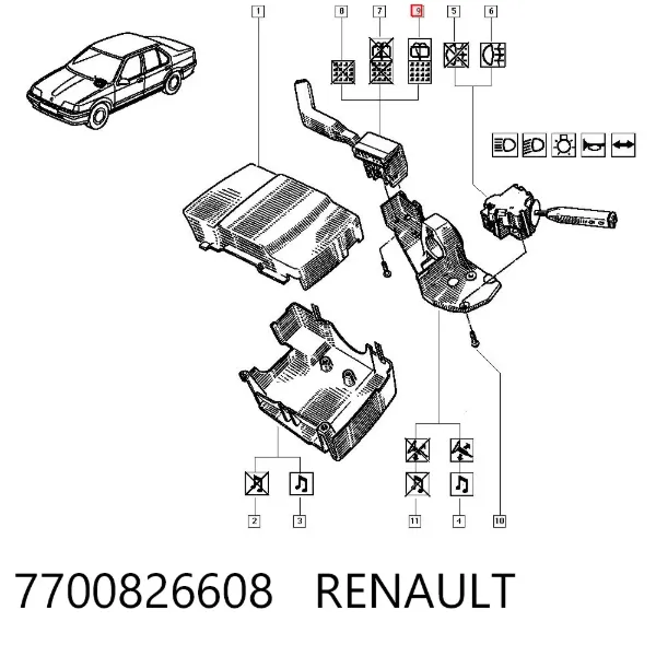 Conmutador derecho de la columna de dirección 7700826608 Renault (RVI)