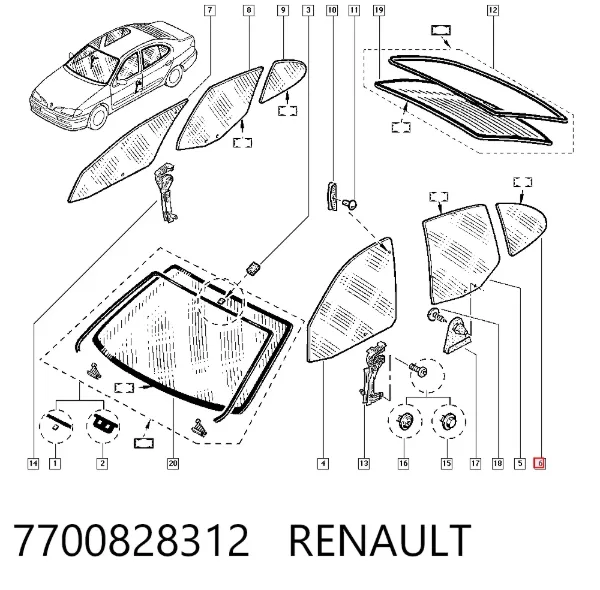 Cristal de la ventanilla fija de la puerta trasera izquierda 7700828312 Renault (RVI)