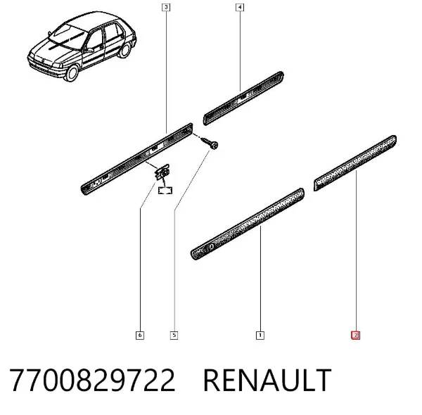 Moldura de puerta trasera izquierda 7700829722 Renault (RVI)