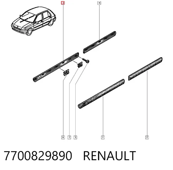 Moldura de puerta delantera derecha 7700829890 Renault (RVI)