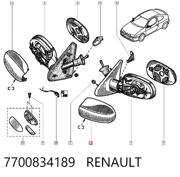 Cubierta De Espejo Retrovisor Izquierdo 7700834189 Renault (RVI)