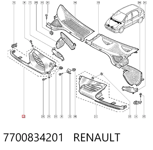 Rejilla derecha del radiador 7700834201 Renault (RVI)