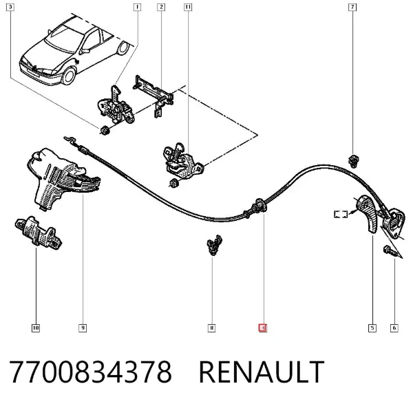 Cable de capó del motor Renault Megane I