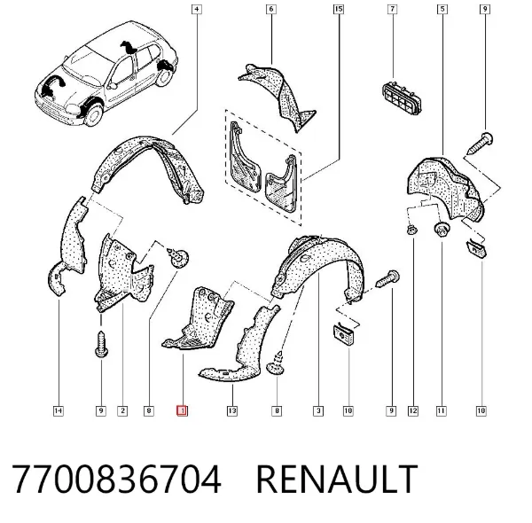 Guardalodos delantero izquierdo 7700836704 Renault (RVI)