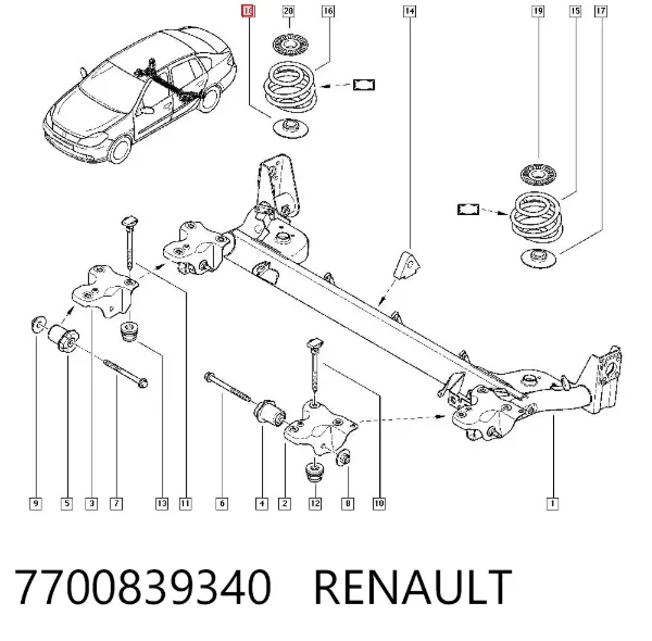 Aislador de resorte trasero 7700839340 Renault (RVI)