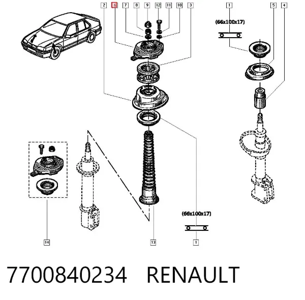 Soporte del amortiguador delantero 7700840234 Renault (RVI)