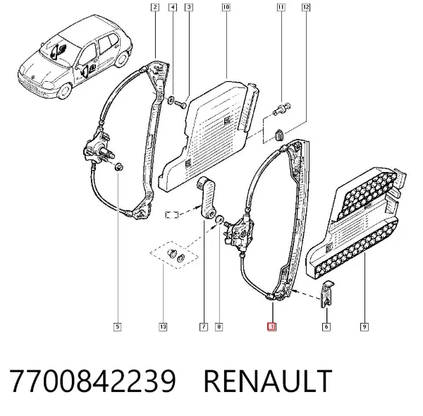 Mecanismo de elevalunas delantero izquierdo 7700842239 Renault (RVI)