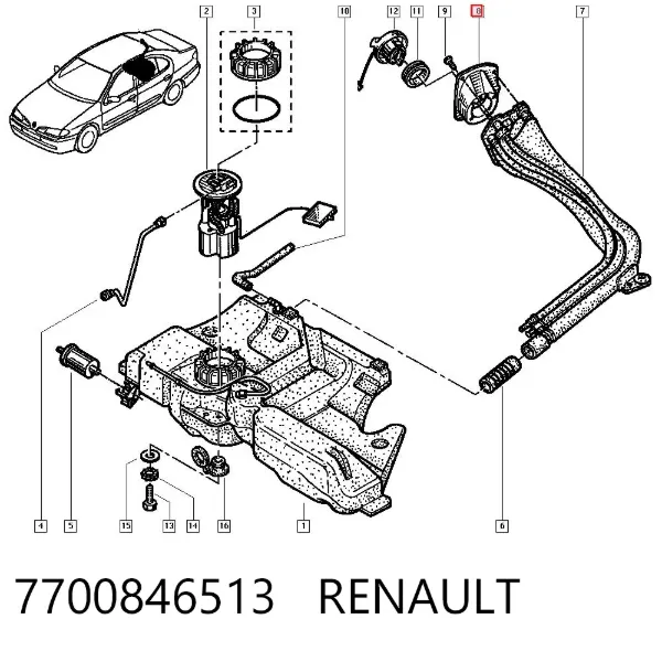 Carcasa del tubo de llenado del tanque de combustible 7700846513 Renault (RVI)