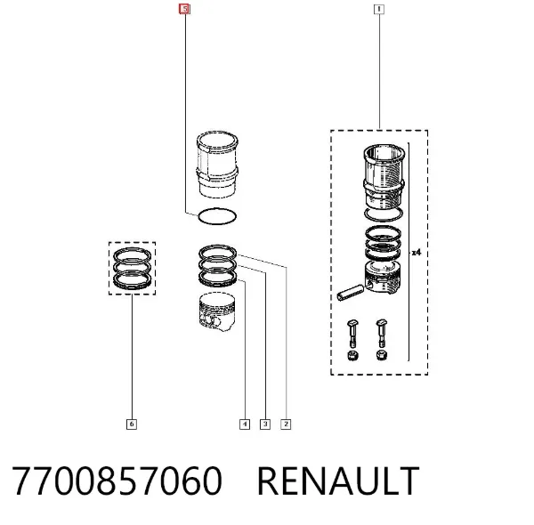 Junta anular, camisa cilindro 7700857060 Renault (RVI)