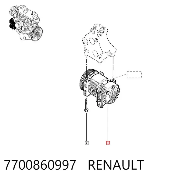 Compresor de aire acondicionado 7700860997 Renault (RVI)